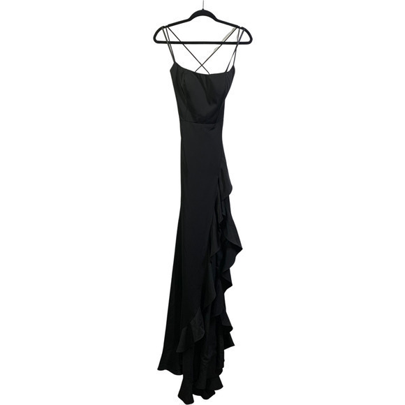 LA FEMME Black Flutter Slit Trumpet Gown - NWT - Picture 7 of 15